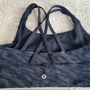 Lululemon Energy Bra Long Line Black/Gray Camouflage, Size 4